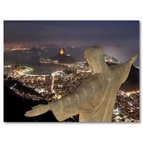 Αφίσα (Βραζιλία, rio de janeiro, πόλη, πανοραμικός, κτίρια, άγαλμα, φώτα, βουνό)